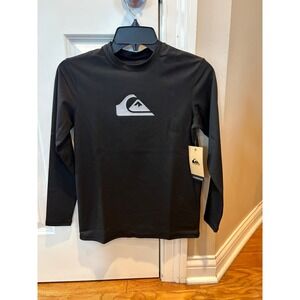 Quiksilver Solid Streak Youth Long Sleeve Rash Guard Black UPF 50+ Size S/10 NEW